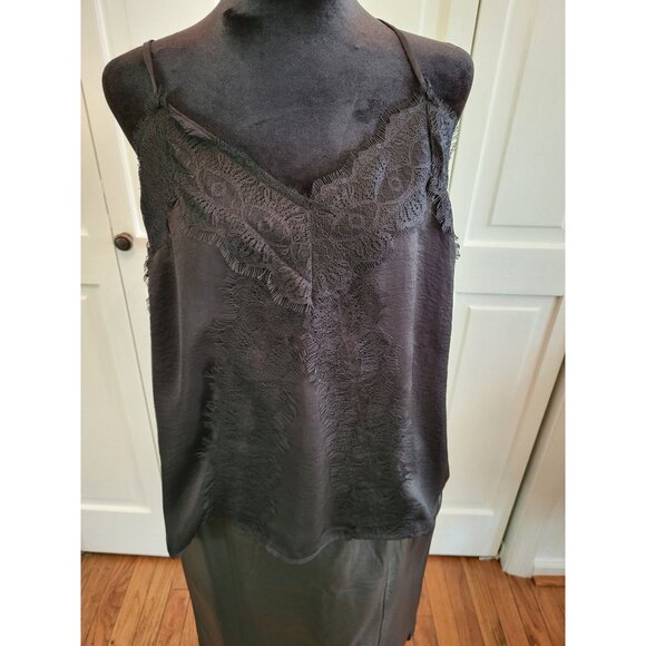 Black Spaghetti Strap Camisole Eyelash Trim sz L  Goth Whimsygoth y2k Minimalist - Picture 1 of 7